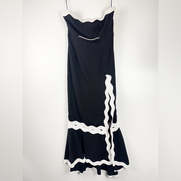 JONATHAN SIMKHAI Size 6 Black & White Scallop Trim Midi Cocktail Dress - Picture 7 of 12